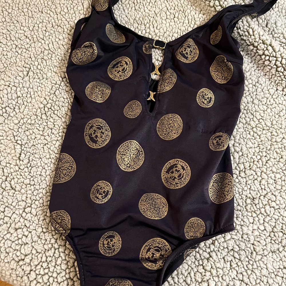 Chic Black and Gold Patterned One-Piece Swimsuit